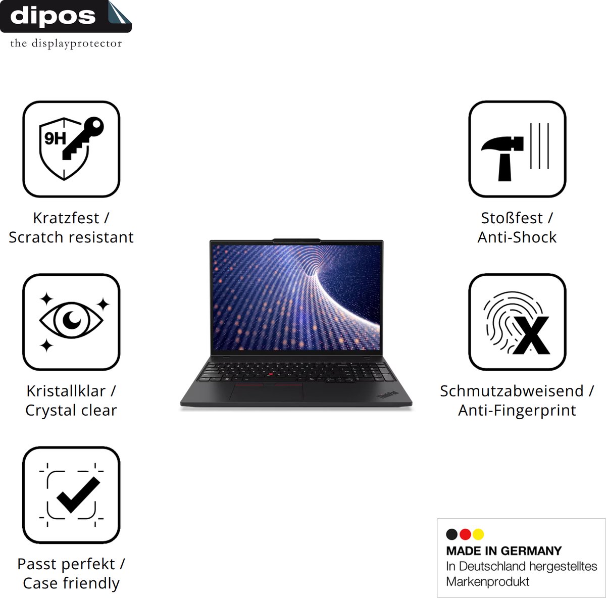 dipos – 2x Pantserfolie geschikt voor Lenovo ThinkPad P16s Gen 4 16 Zoll | 9H Screenprotector