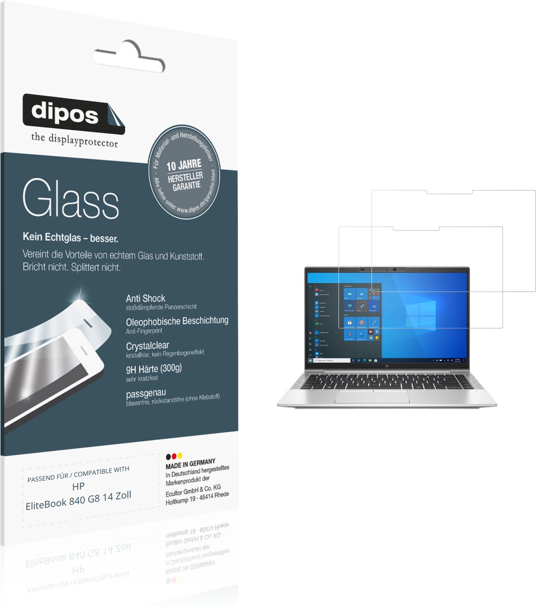 dipos – 2x Pantserfolie geschikt voor HP EliteBook 840 G8 14 Zoll | 9H Screenprotector
