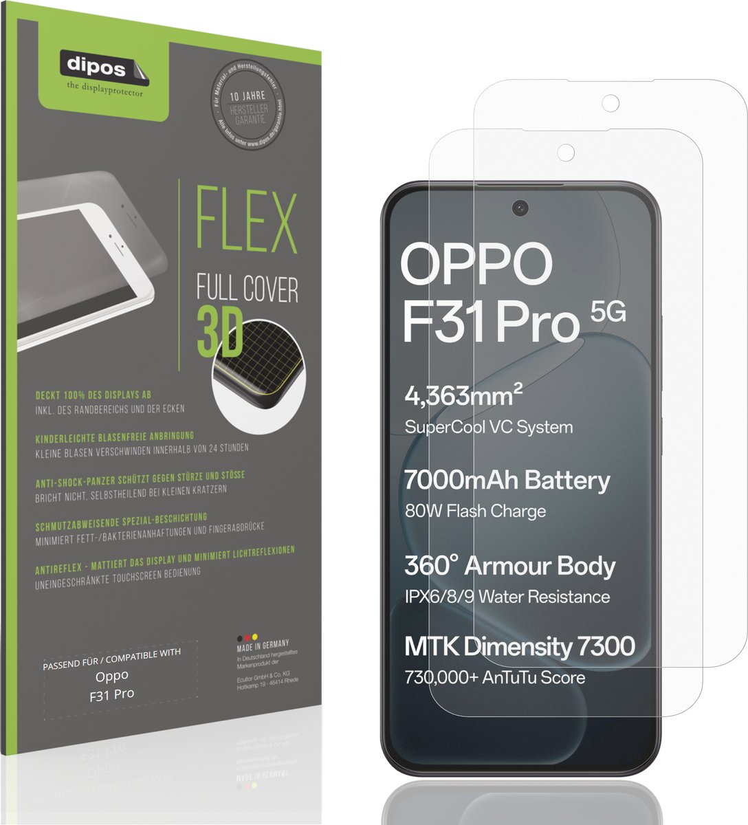 dipos FLEX – 2x Matte Screenprotector geschikt voor Oppo F31 Pro | Volledige Schermbescherming | Case-Friendly