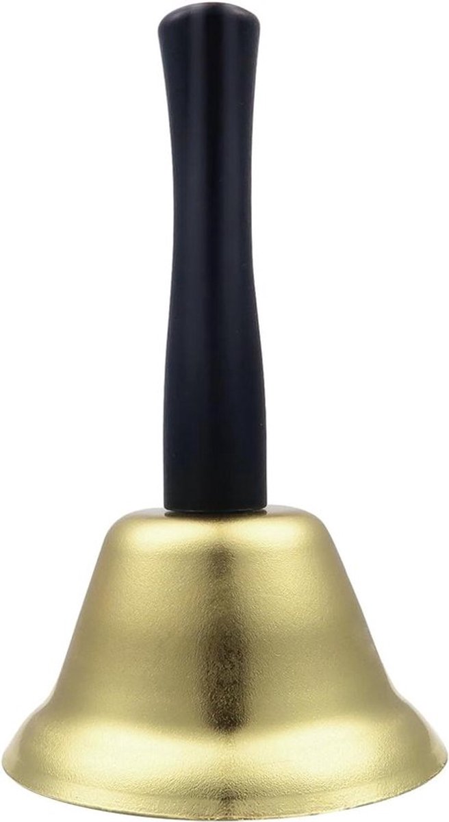 Metalen Receptie Bel met Houten Handvat - Gouden Service Bell voor Restaurants, Keuken, Bars - Handbel 7,5 x 12,3 cm