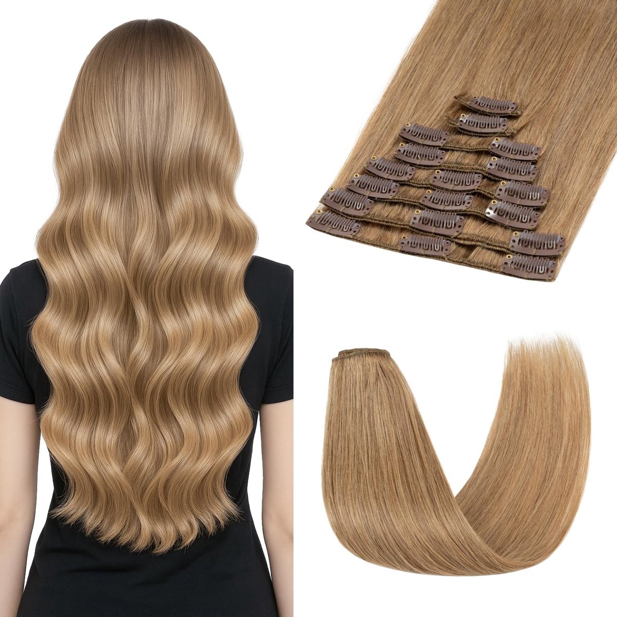 Solidchoice - Clip-In Haar Extensions van 100% Remy Haar, Donkerblond