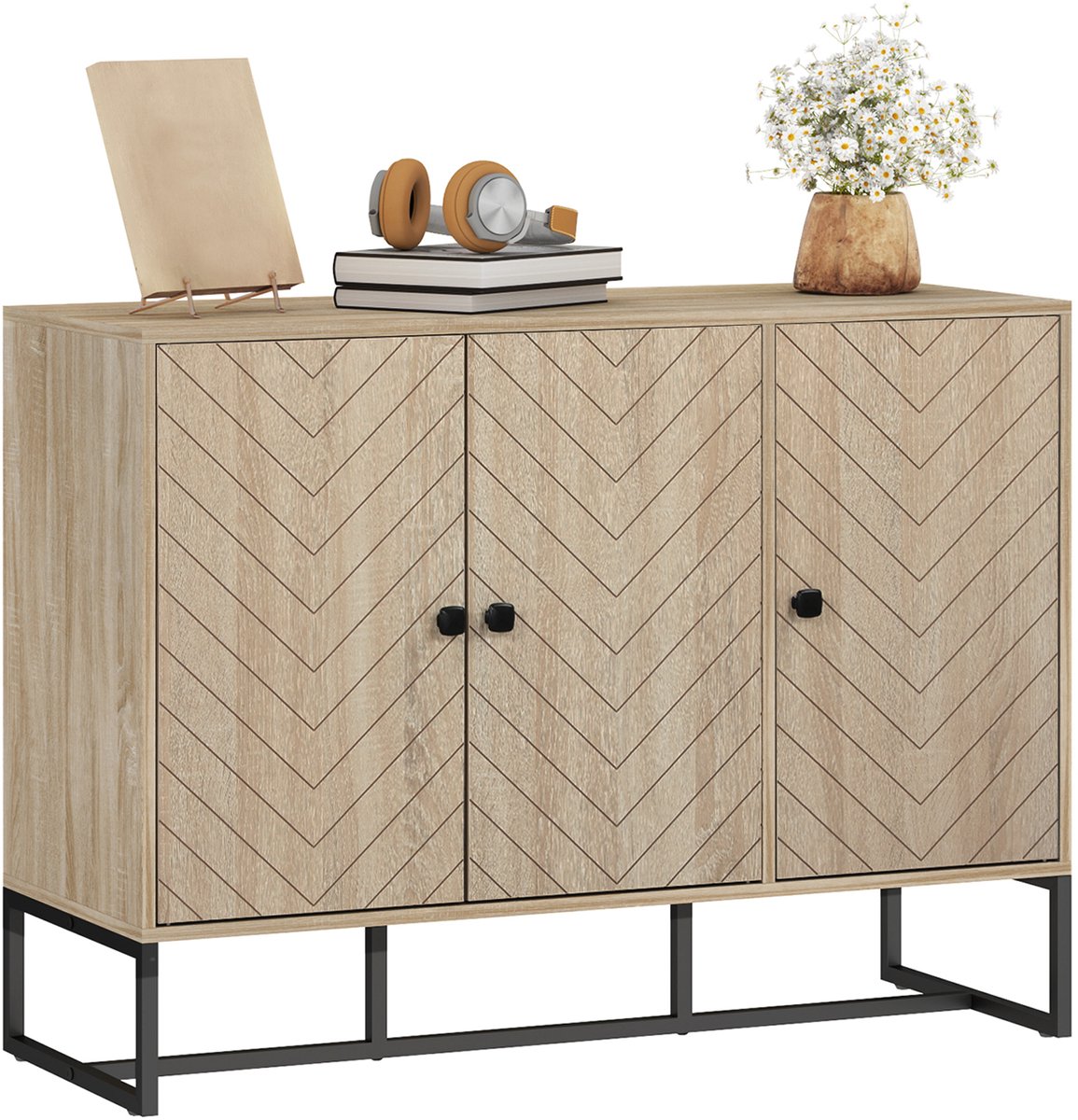 HOMCOM Dressoir - Spaanplaat, MDF, Metaal - 108x40x80cm - Eikenhout