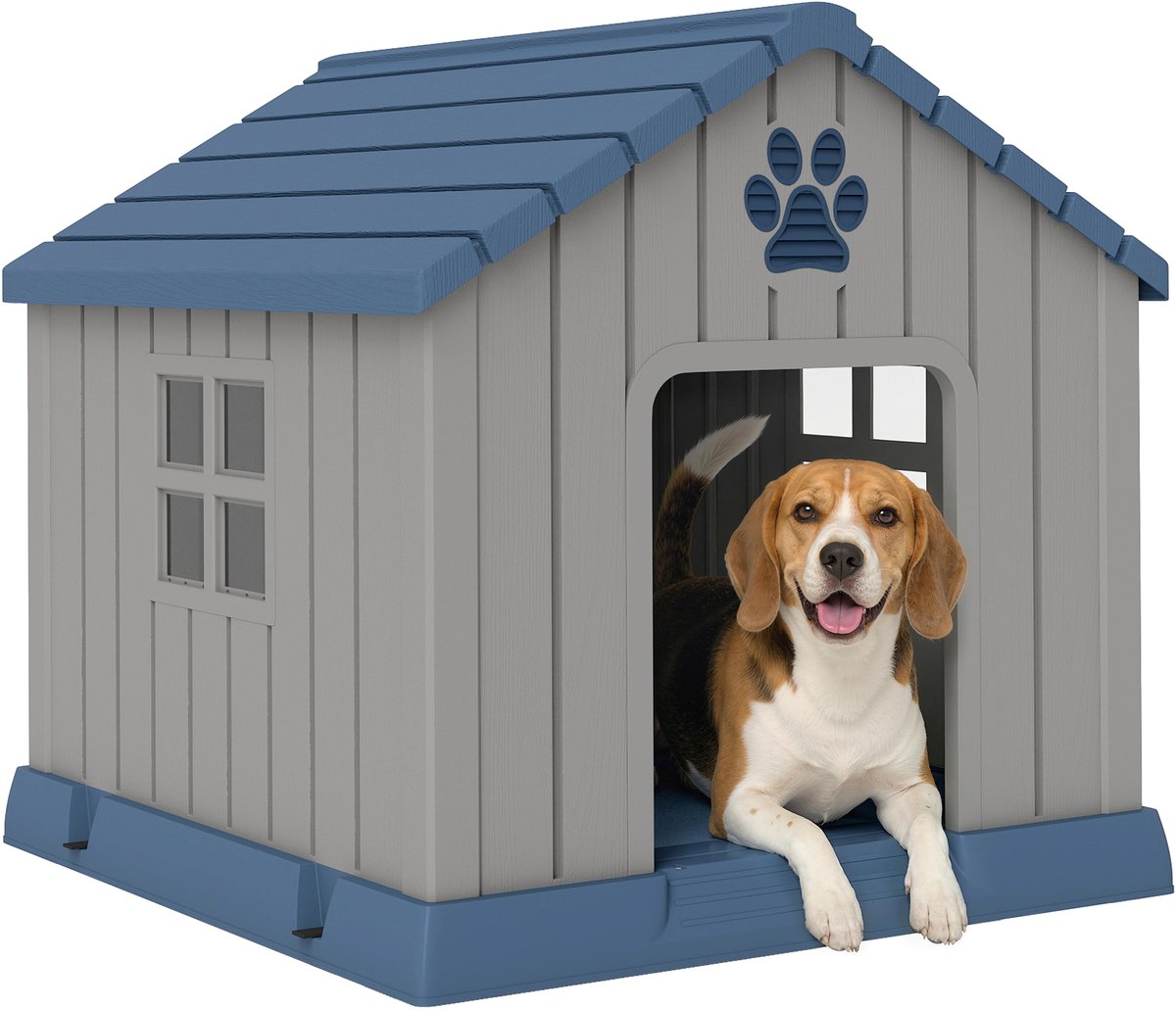 Hondenhok voor middelgrote honden – waterdicht kunststof hondenhok voor in de tuin of op het terras – 85 x 79 x 82 cm – grijs