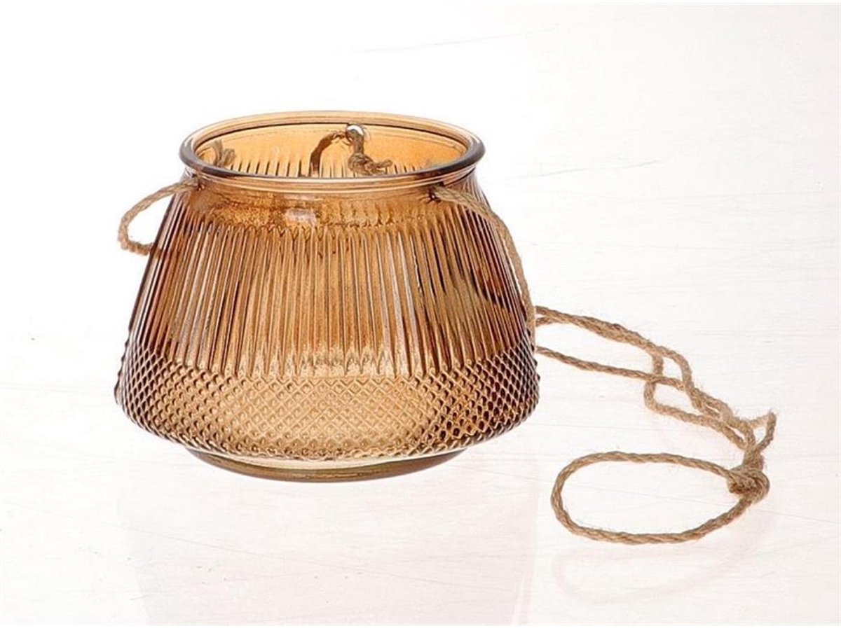 HBX natural living windlicht bruin glas decoratie hangend.