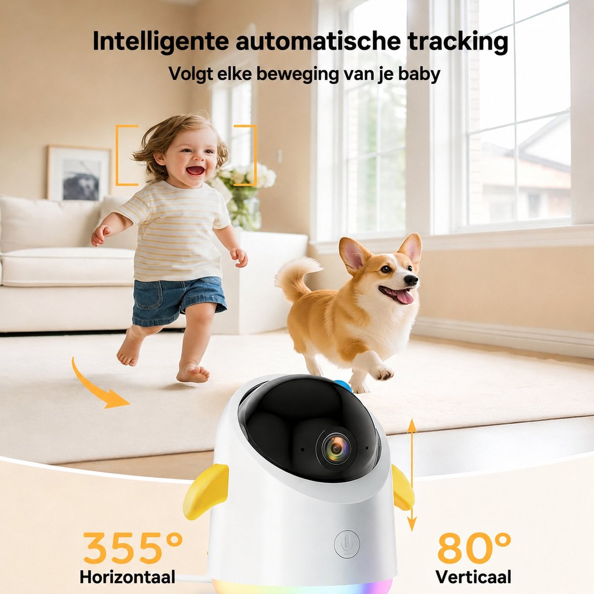 Babyfoon met 2 Camera's en App - 2K/3MP - 360° Beeld - 5" WiFi Video Babyfoon - RGB-Nachtzicht - Huil-, Bewegings-en Geluidsdetectie - 4x Zoom - 2*Houders thumbnail 2