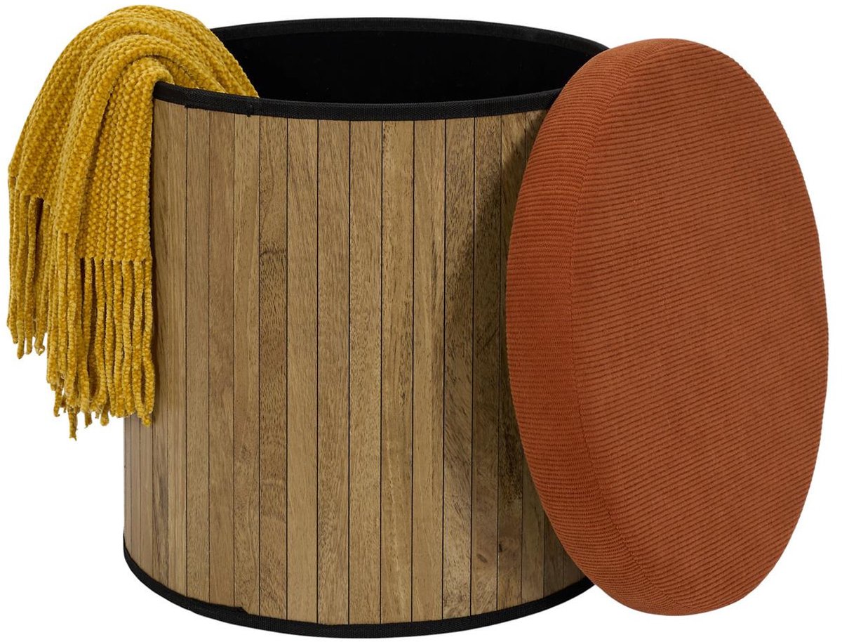 Home Deco Factory Poef - heritage - rood - hout/polyester - 38 cm
