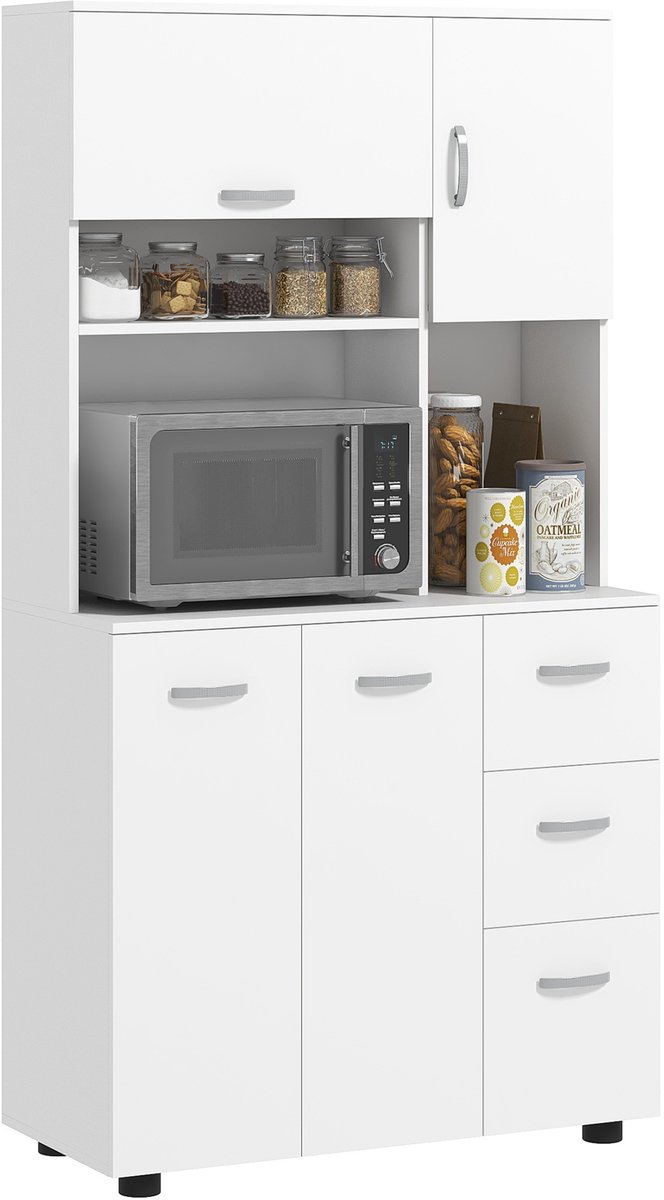 HOMCOM Keukenvoorraadkast - Hout - 89x39,5x168cm - Wit