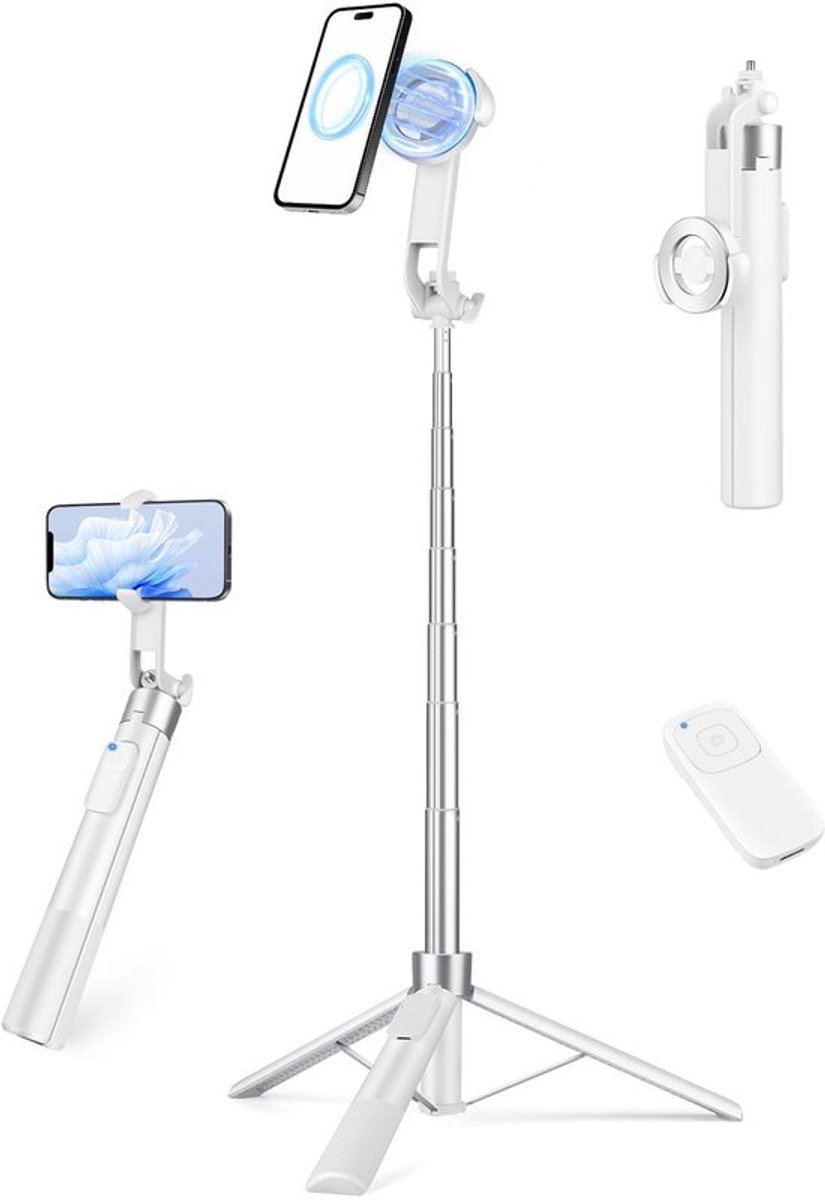 Selfiestick met Afstandsbediening - Magnetisch Statief - Telefoonstatief - Vloggen/Contentcreatie - Lichtgewicht Aluminium - Verstelbaar van 53 cm tot 178 cm