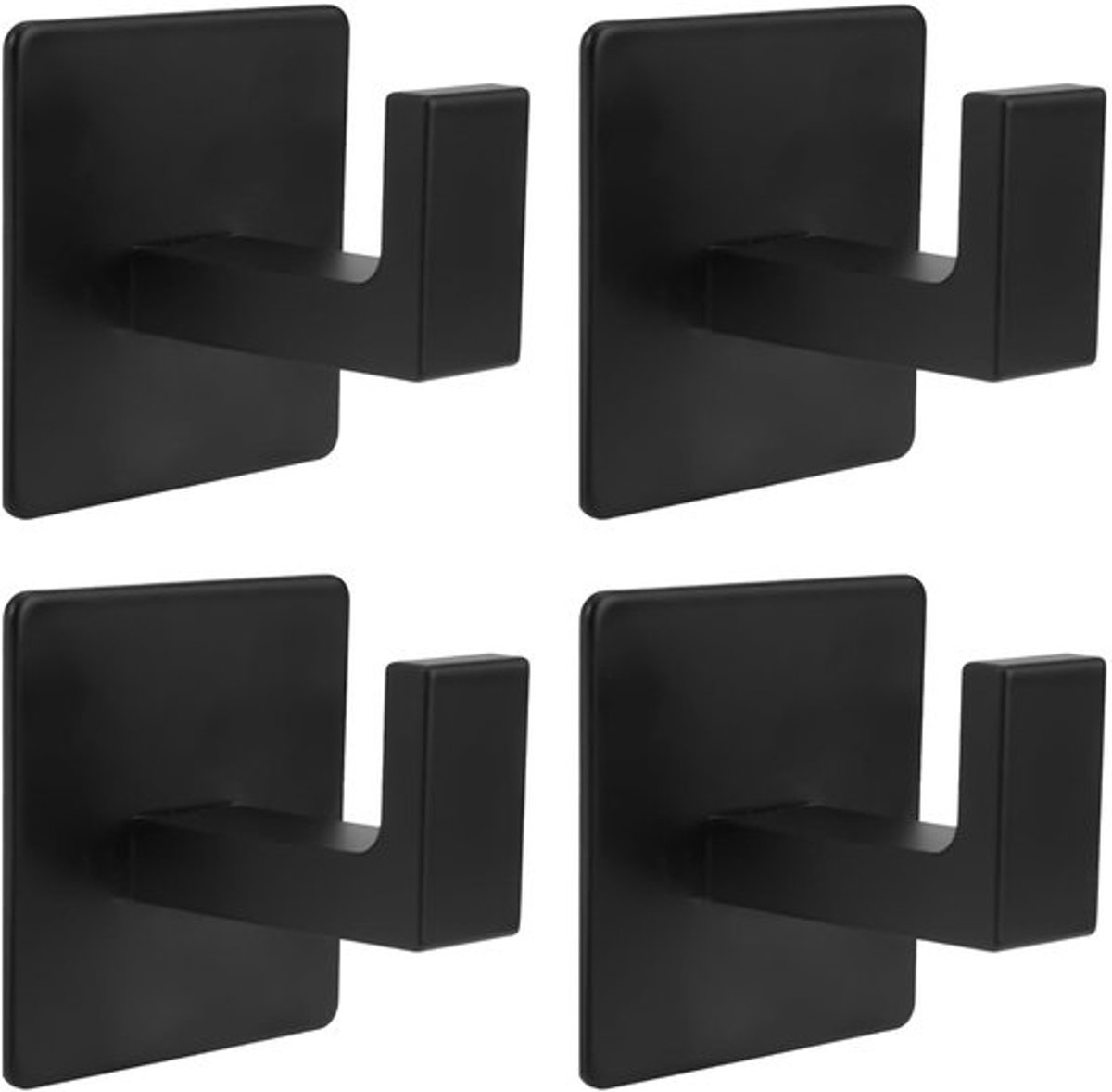 Handdoekhaken Zelfklevend - Wandhaken Zwart - Mat Zwart - Roestvrij Staal - Set van 4 - Elegant Design