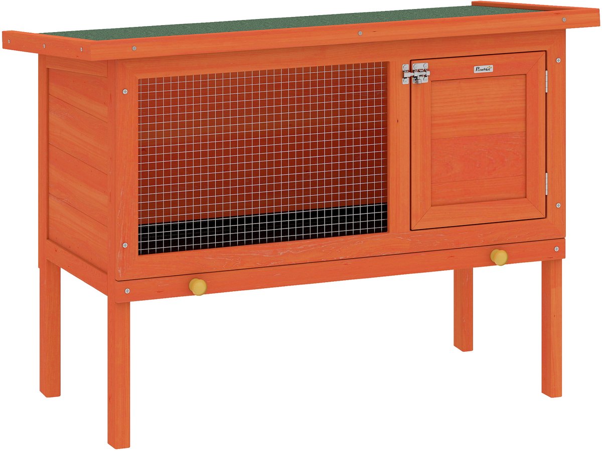 PawHut-Konijnenhok - grenenhout, metaal - 90 x 45 x 65 cm - Oranje