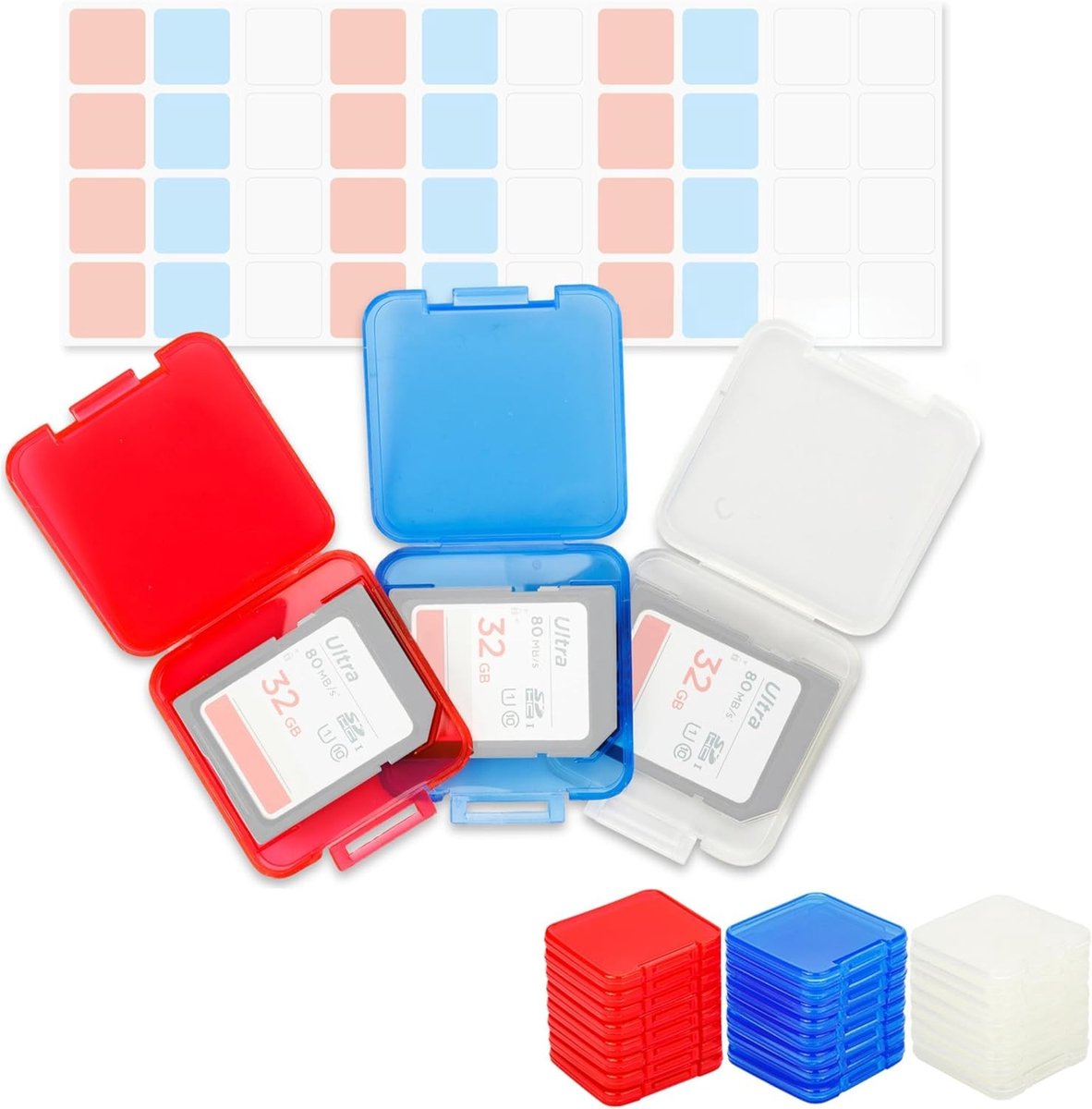 24PCS Multi-Color Duidelijke Plastic SD Kaart Houder voor 24 SD SDXC SDHC Kaarten, Transparante Geheugenkaart Opbergdoos met Labels en Organizer Functie