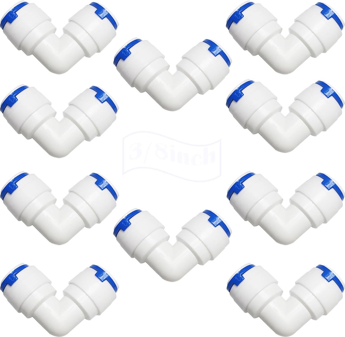 Pack van 10 Waterfilter Aansluitingen 90° 3/8" Push Fit voor Koelkast en Waterleidingen, Ideaal voor Huishoudelijk Gebruik
