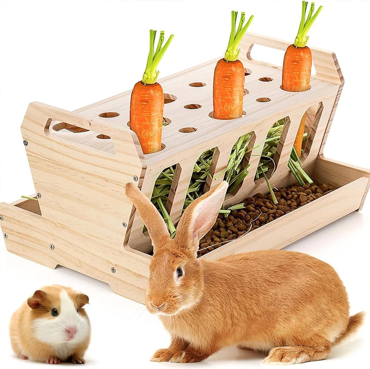 Grote capaciteit automatisch hooi- en wortelvoerstation voor konijnen, cavia's en chinchilla's, 30 x 22 x 18 cm, ideaal voor dierenvoer en knaagdieren verzorging