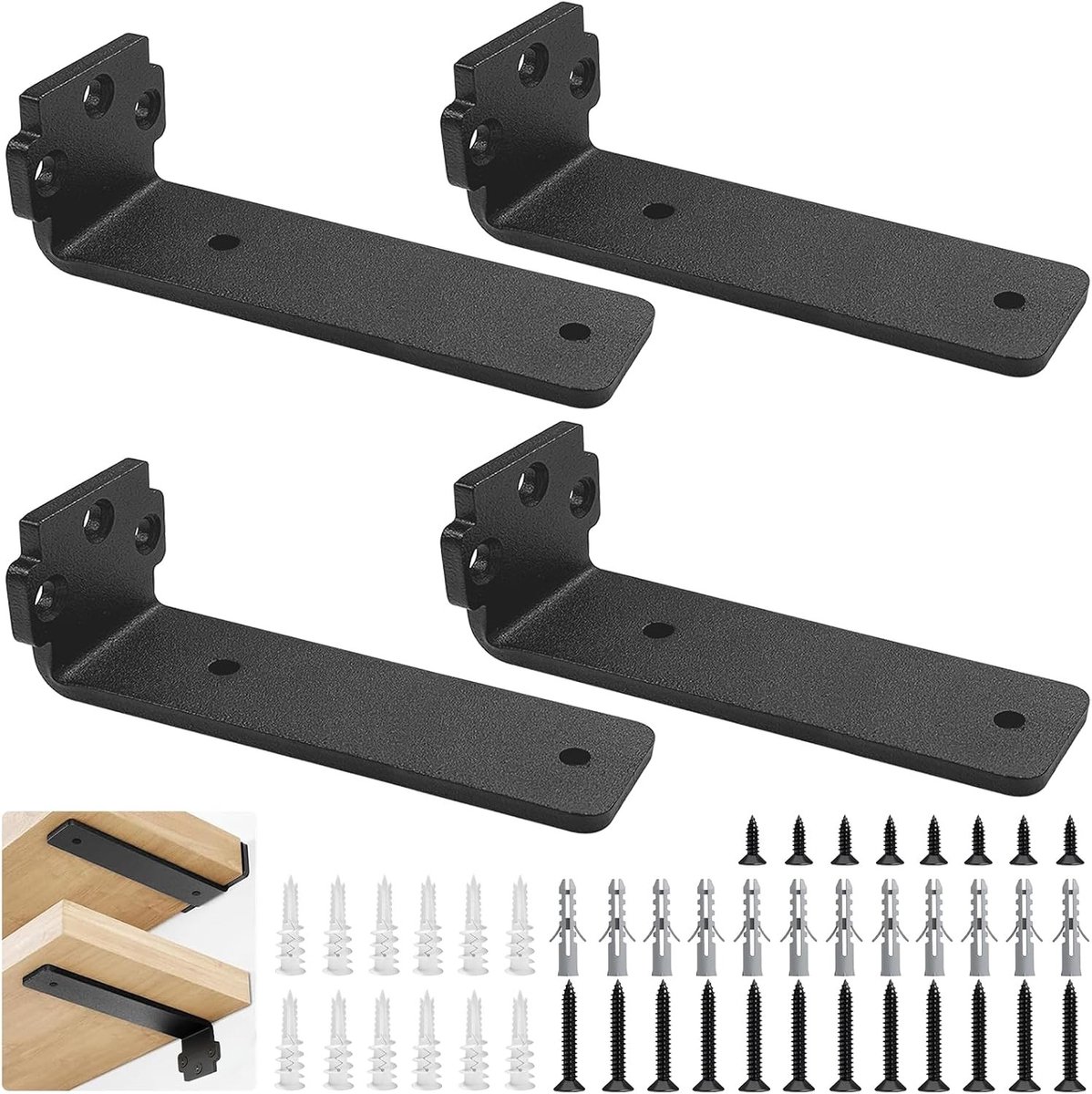Set van 4 Muurplanken Steunen 10cm/12.5cm, Zwarte L-vormige Beugels voor Wandmontage, Boekenplanken en Decoratieve Planken