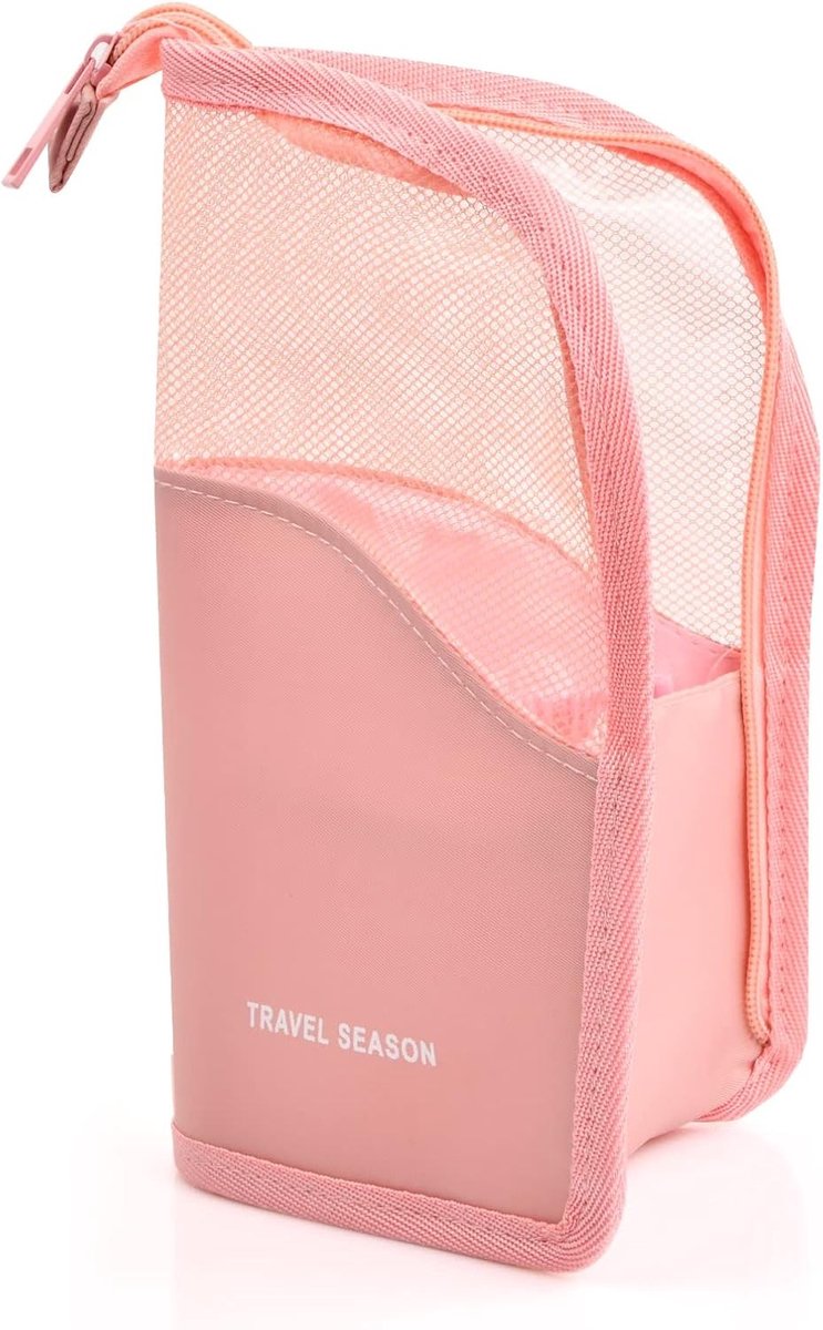 Reis Makeup Kwasten Tas, Multifunctionele Cosmetica Organizer, Waterdicht, Doorzichtig, Met Rits, Roze, Ideaal voor Make-up en Schoonheid