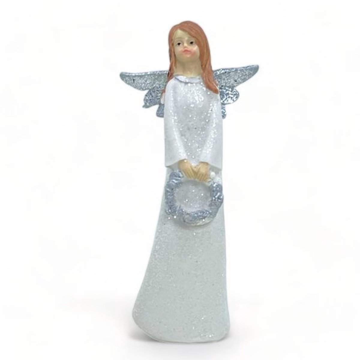 Decoratiefiguur 14 cm - Handbeschilderd - Kunststeen - Wit/Zilver - Duurzaam - Elegante Versiering