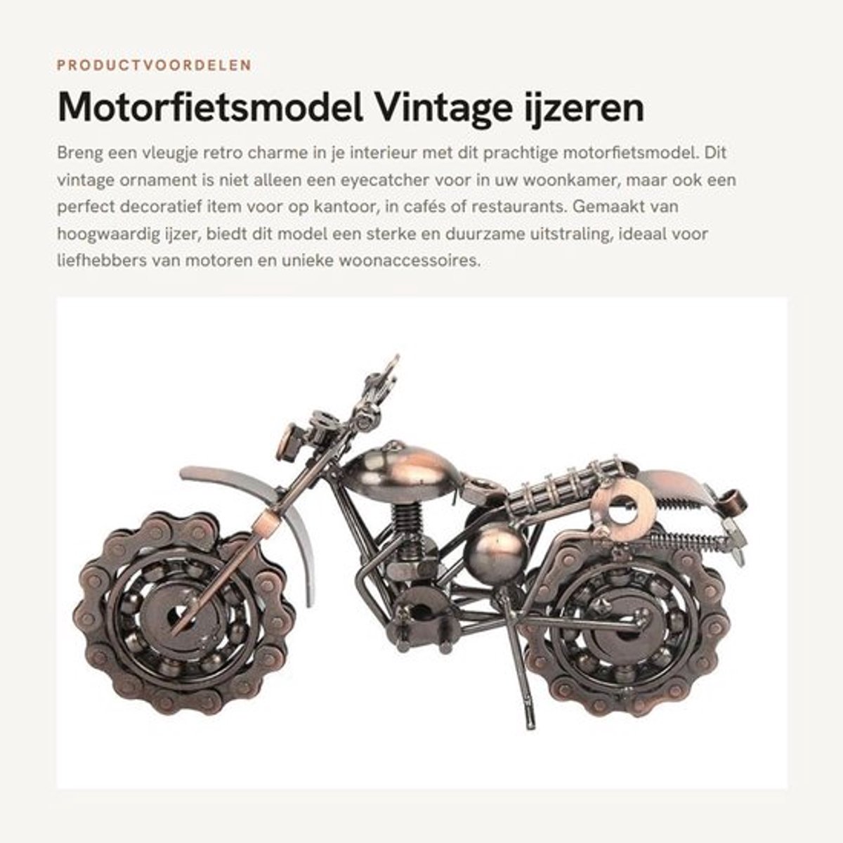 Motorfietsmodel vintage - IJzeren ornament - Kantoordecoratie - Duurzaam materiaal - Milieuvriendelijk - Perfect cadeau - Motorfietsdecoratie