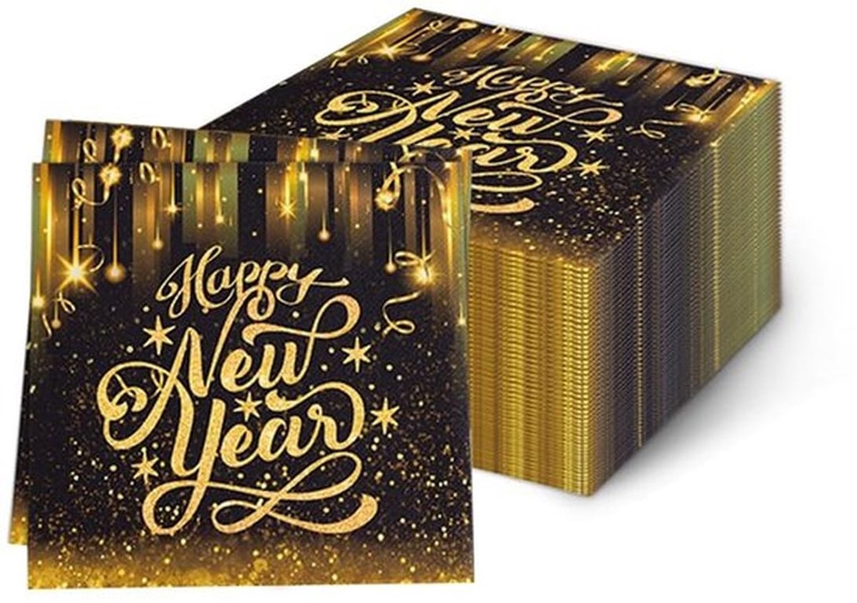 Gelukkig Nieuwjaar Spoor Servet Nieuwjaar Party Decoraties Proost op 2023 Oudejaarsavond Papier Servetten Nieuwjaar Diner Handdoeken voor Winter Thuis Party Decor Eetservies Voorraden