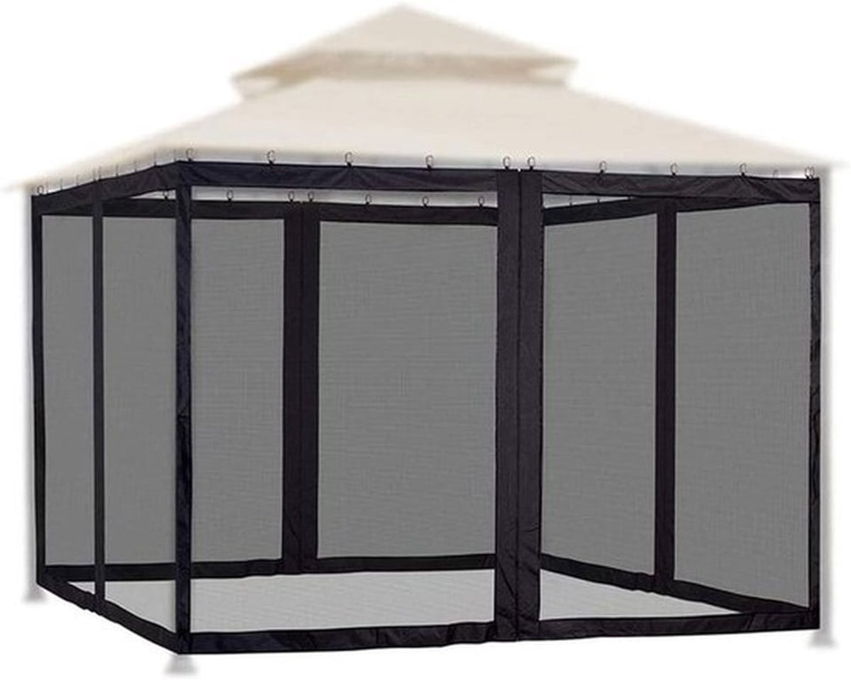 Muggennet voor tuinparasol, vervangende gazeboschermwanden met ritssluiting, 4 panelen voor privacy in de buitenruimte (300x300x220 cm)