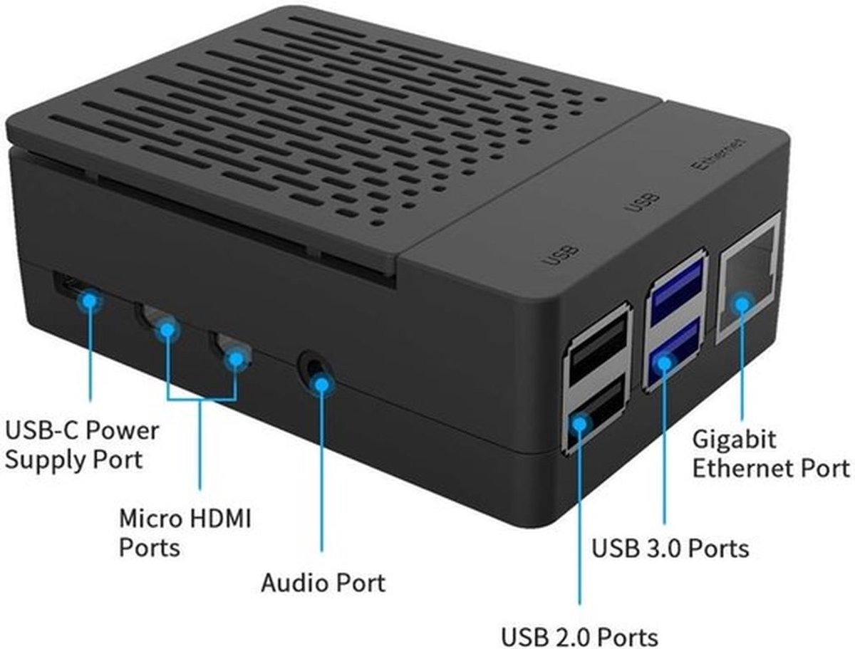 Raspberry Pi 4 Behuizing - Zwart - Koeling - Heatsink - Geschikt voor Raspberry Pi 4 Model B - Kleur: Zwart
