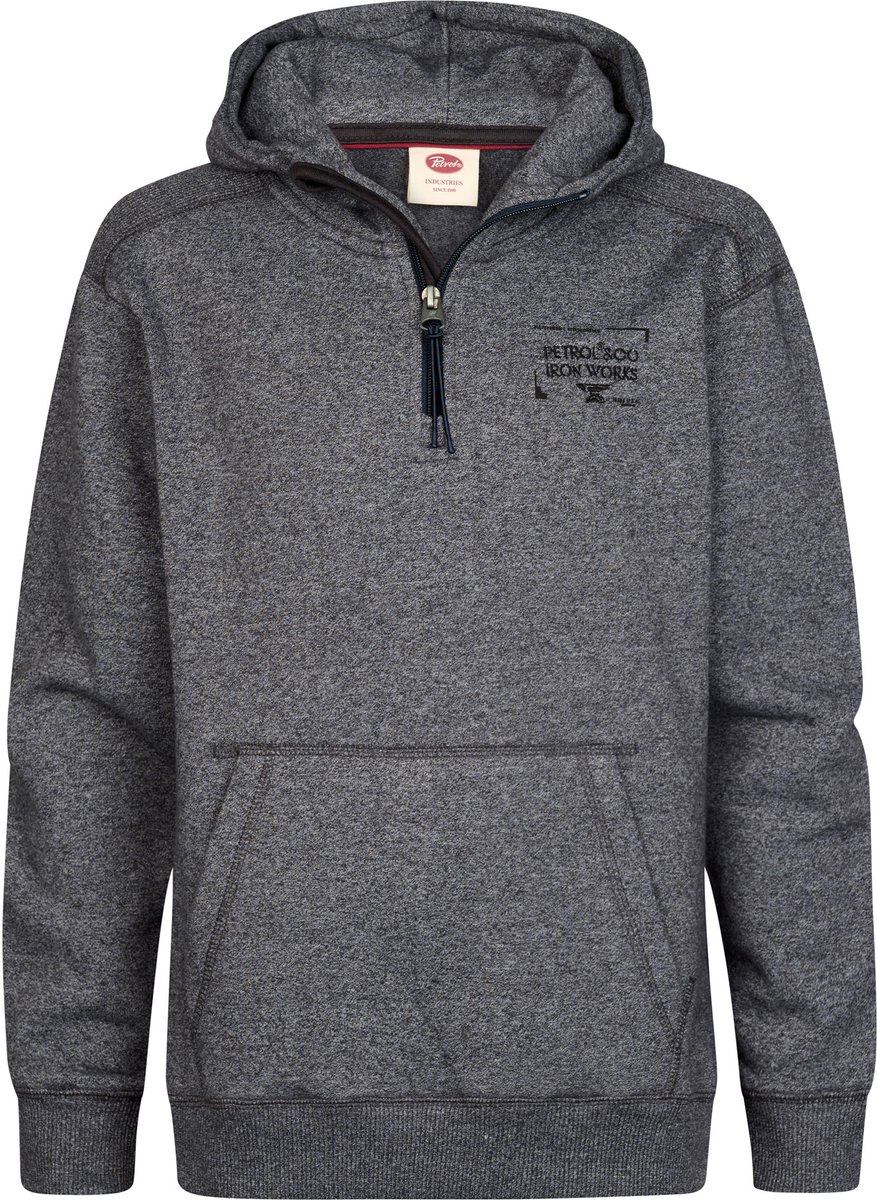 Petrol Industries - Jongens Gemêleerde hoodie met korte rits ironpark - Zwart - Maat 152