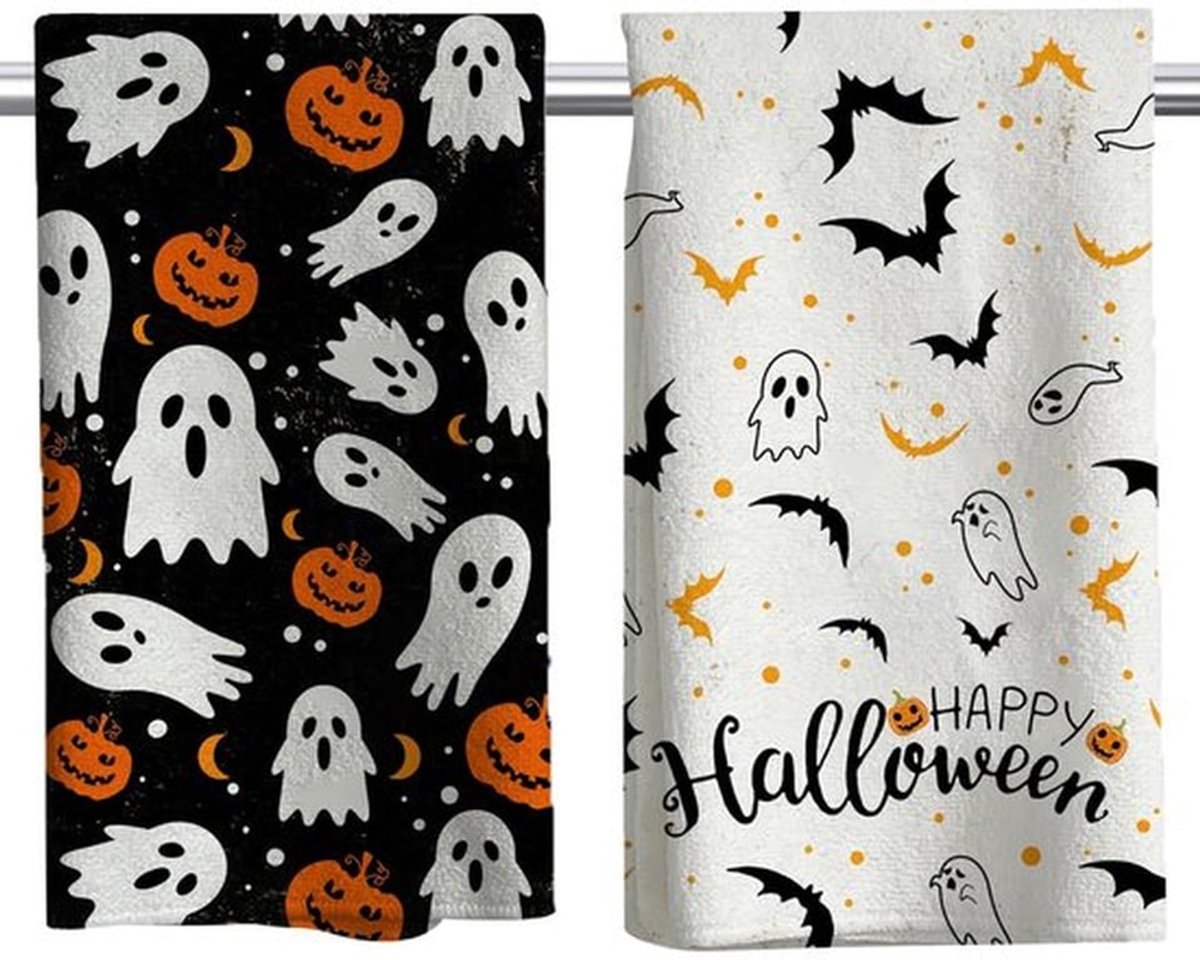 Keukenhanddoeken 2 Stuks - Microfiber - 18x26 Inch - Halloween Design - Eenvoudig te Wassen - Praktische Keukenhulp - Theedoeken