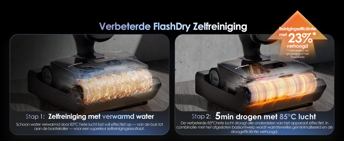 Tineco Floor One S9 Artist Steam Pro – Stoom- & Natdroogreiniger – 160°C - One Step Auto Water hervulsysteem - 5L Water tank - 360° SmoothDrive - DualBlock Anti-Tangle - 85℃ Sneldroog - 90 accu - Triple-Sided Edge schoonmaken - 180° Lay-Flat – foto 4