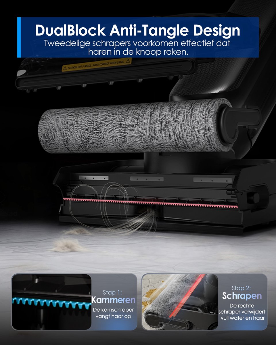 Tineco Floor One S9 Artist Steam Pro – Stoom- & Natdroogreiniger – 160°C - One Step Auto Water hervulsysteem - 5L Water tank - 360° SmoothDrive - DualBlock Anti-Tangle - 85℃ Sneldroog - 90 accu - Triple-Sided Edge schoonmaken - 180° Lay-Flat – foto 8