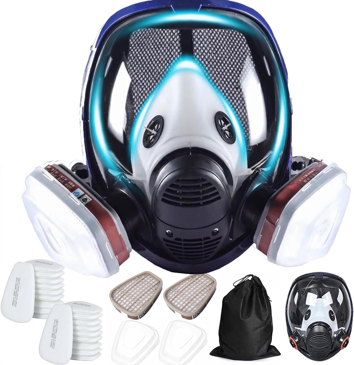 Volledig Gezichtsmasker - Gasmasker Stofmasker - Industrieel Schoonmaken - Met 10 Filterwattenpads - 20 x 20 x 10 cm - Zwart