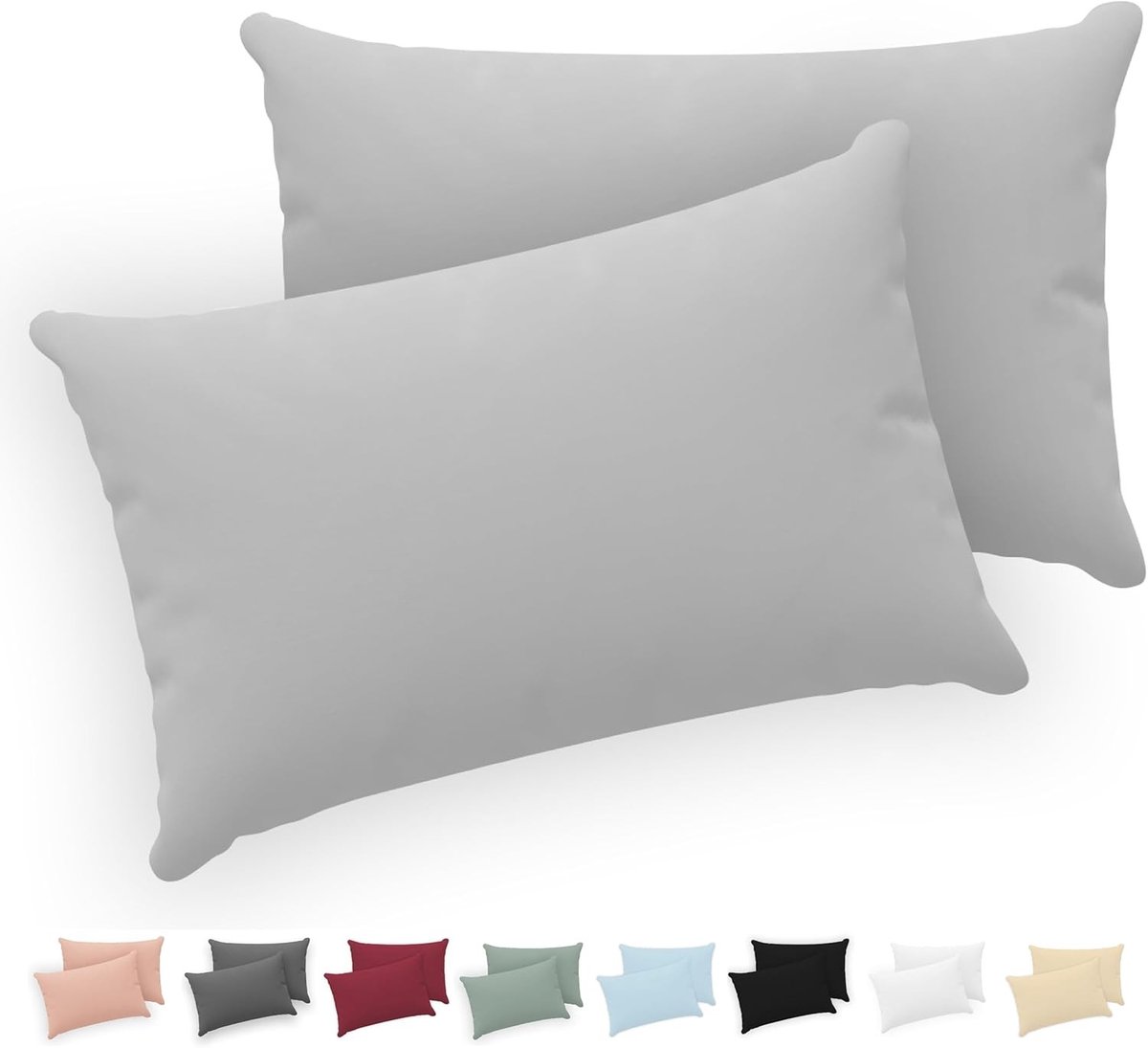 Kussenslopen 60 x 70 Set van 2 - Grijs - 30 x 50 cm - 100% Katoen Jersey - Voor een Goede Nachtrust