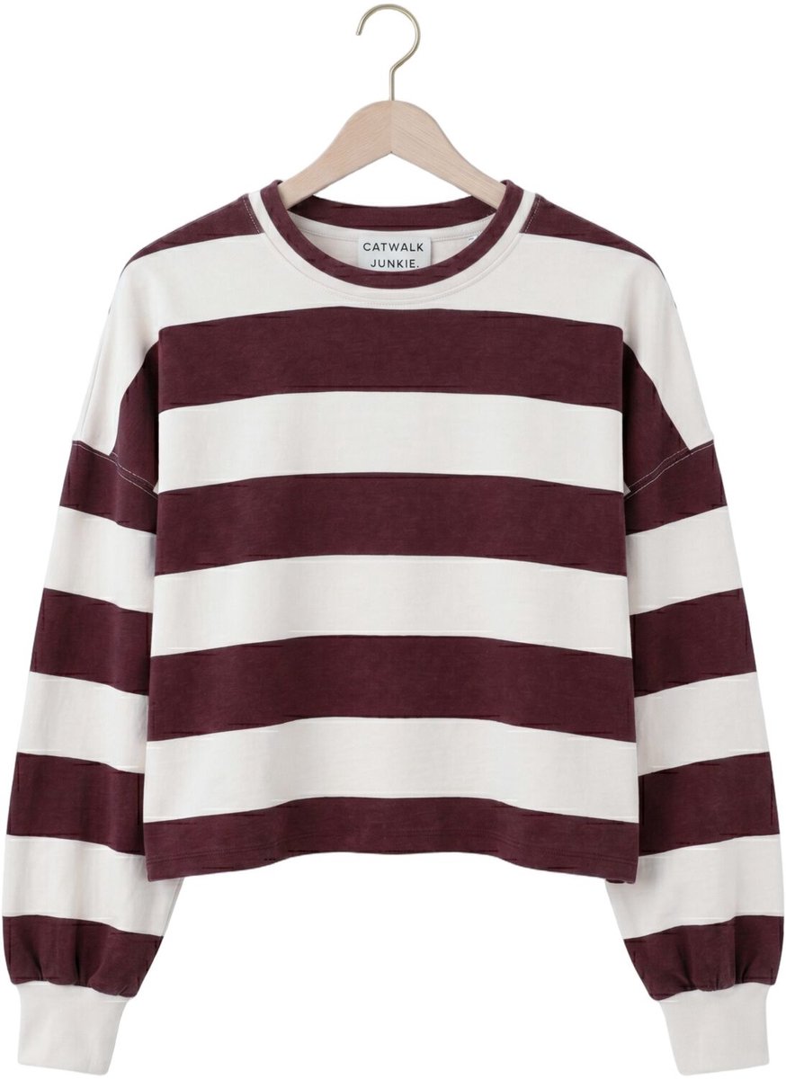 Catwalk Junkie Oversized Striped Long Sleeve Tops & T-shirts Dames - Shirt - Bordeaux - Maat 36