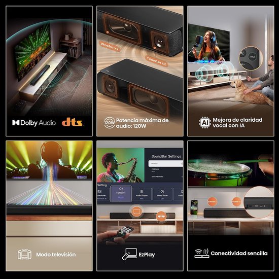 Soundbar Luidspreker - Home Cinema Geluid - Film Kijken - DTS Virtual X - 120 W - Zwart — afbeelding 3