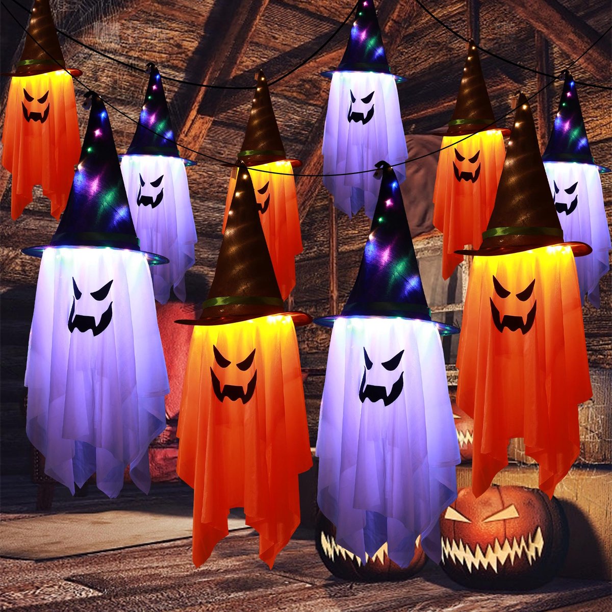 Rosnek Halloween LED-lantaarn - Draagbare DIY Lichtdecoratie - Feestversiering - Wit