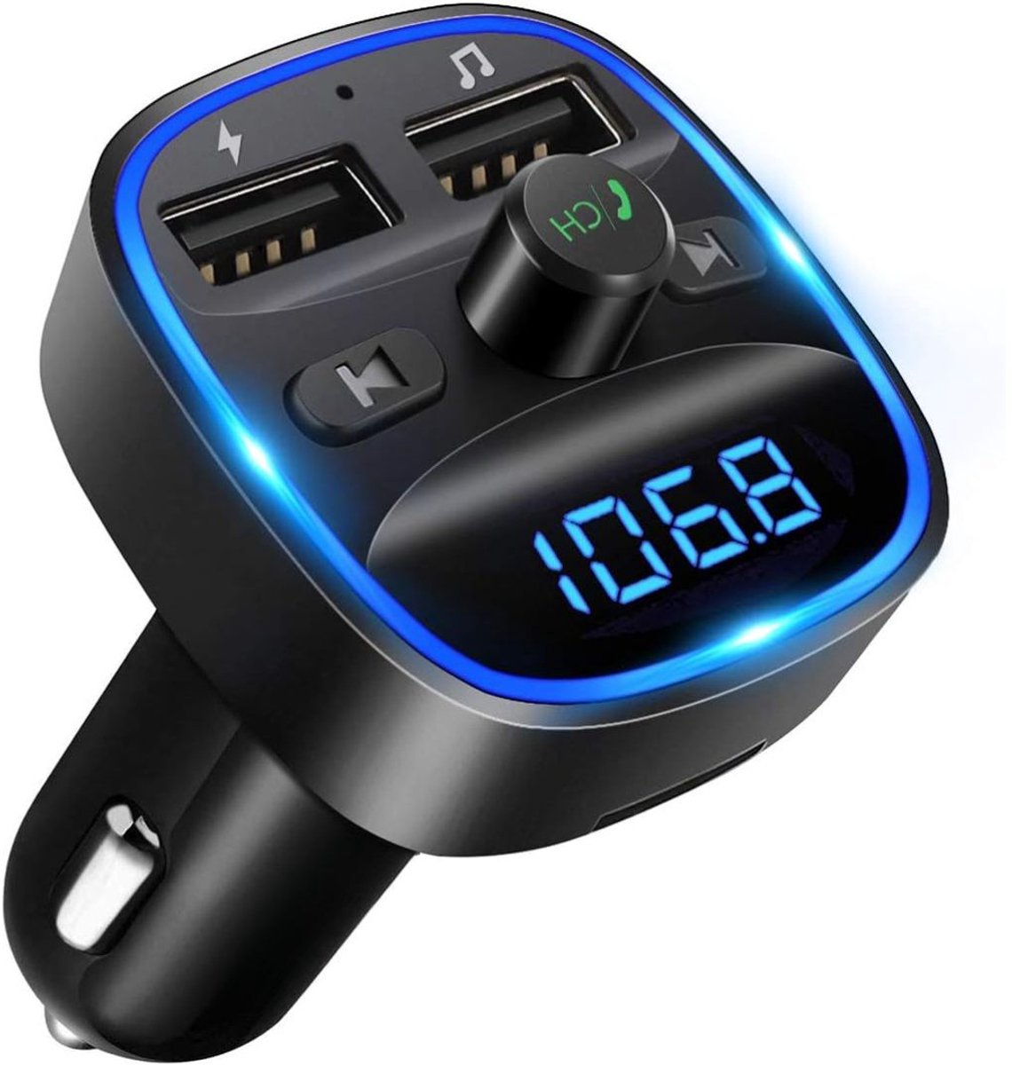 KIRA® Bluetooth Receiver - Handsfree Bellen - FM Transmitter Bluetooth voor de Auto - Zwart - 5cm x 5cm x 8cm
