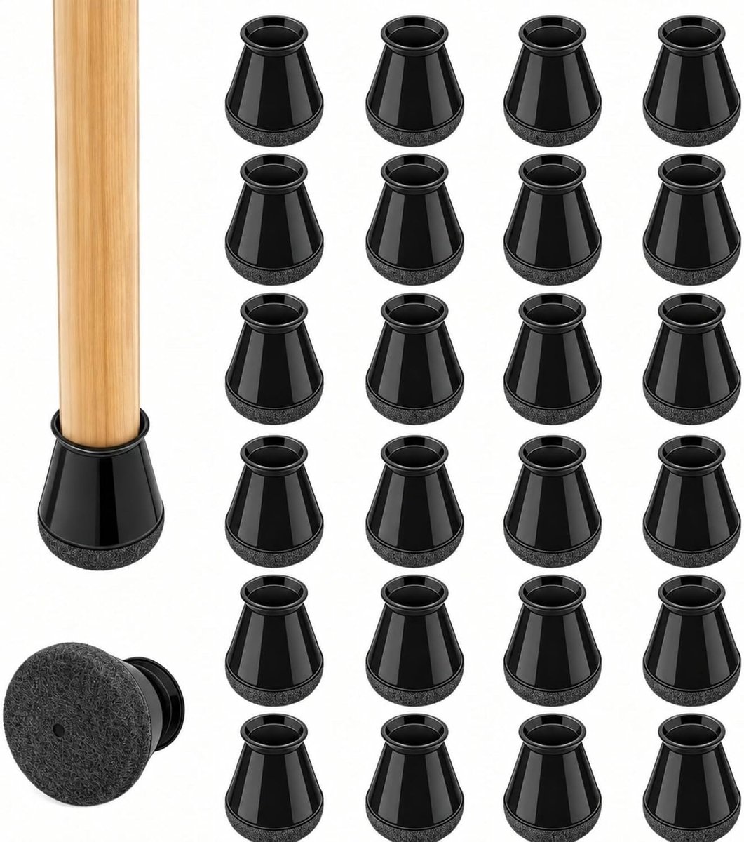 Stoelpootbeschermers - Transparant - 14-20 mm - TPE met Vilt - Voor Ronde Meubelpoten