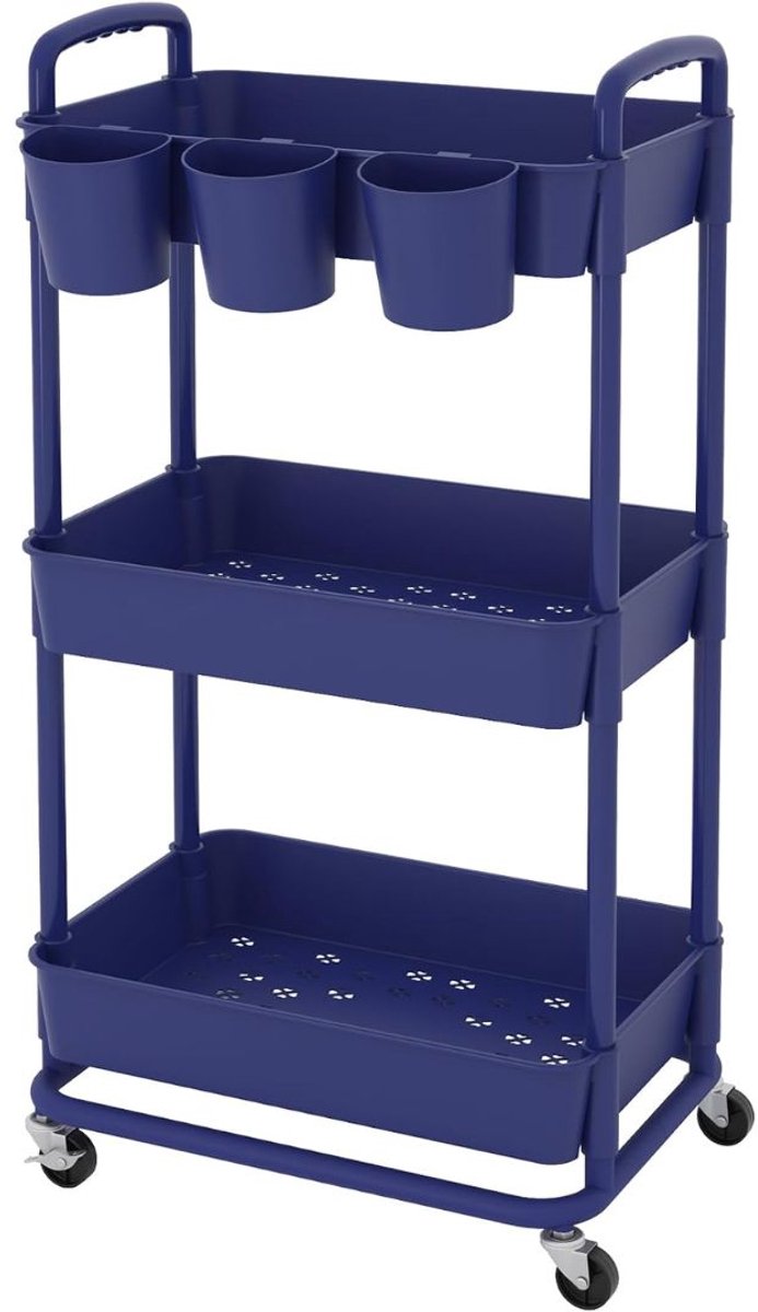 LNMsolutions® Keukentrolley - Keukentrolley Op Wieltjes - Badkamer Organizer - Blauw - 28cm x 40cm x 80cm