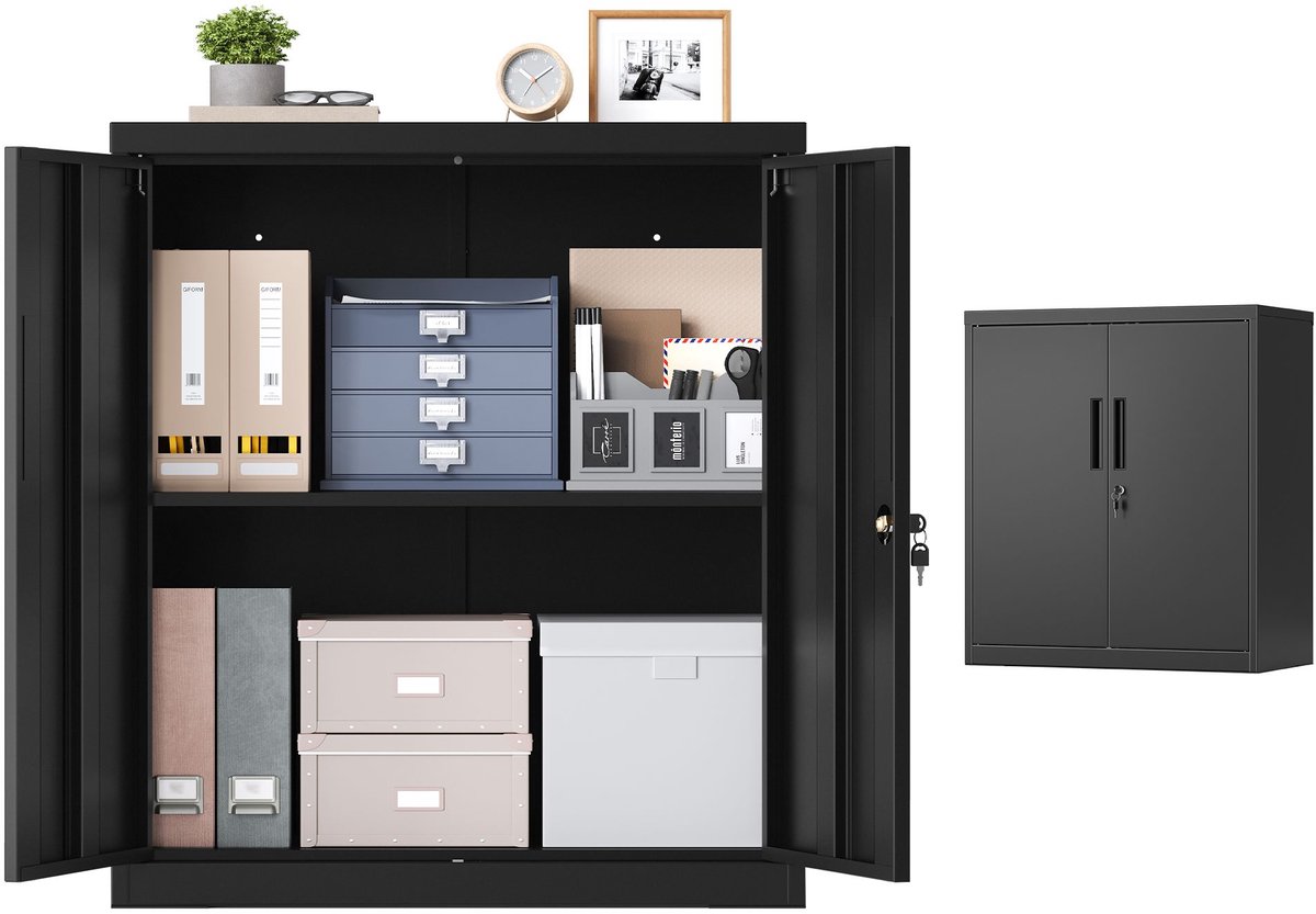 Archiefkast – Met 2 deuren – Matzwart – 80 x 40 x 90 cm