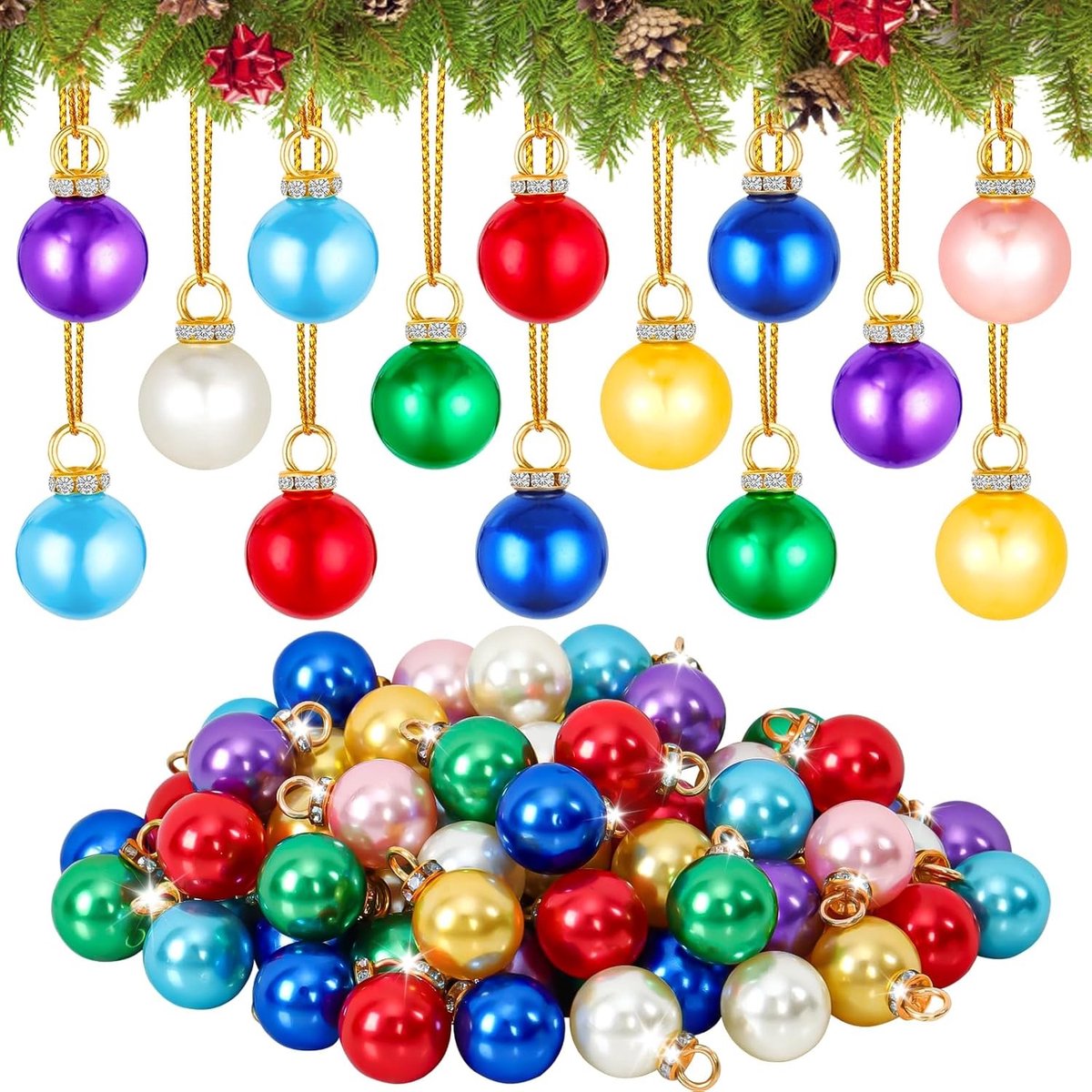 Mini Kerstballen - Multicolor - 15 mm - Onbreekbare Glitterbal - Voor Kerstboomversieringen