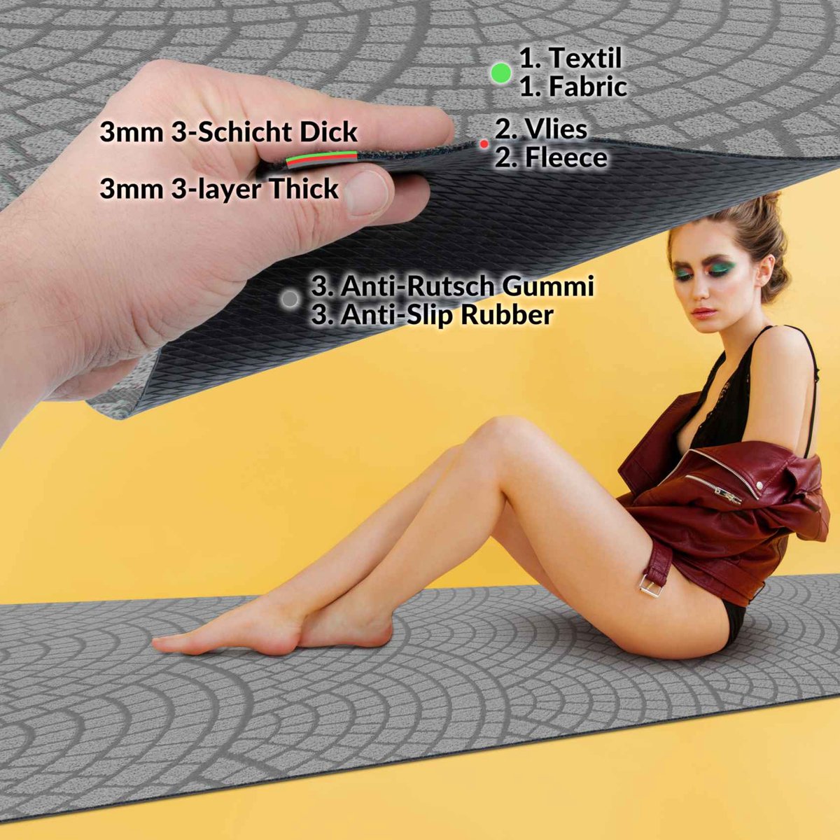 ANRO Tapijtloper Davis Grijs 350x67cm – Velours Gangloper Antislip Keukenloper Hal Op Maat Laagpolig