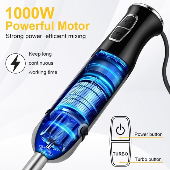 Staafmixer - Mixer Blender - Eten Bereiden - Krachtige Motor - 1000 W - Roestvrij staal — afbeelding 5