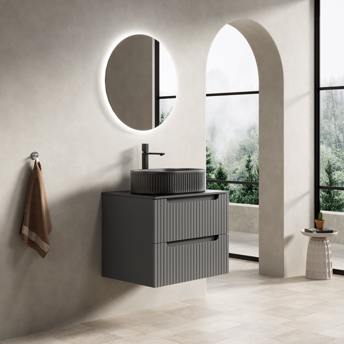 COVREO Hangend badkamermeubel 60x46x62,2 cm donkergrijs, 2 lades