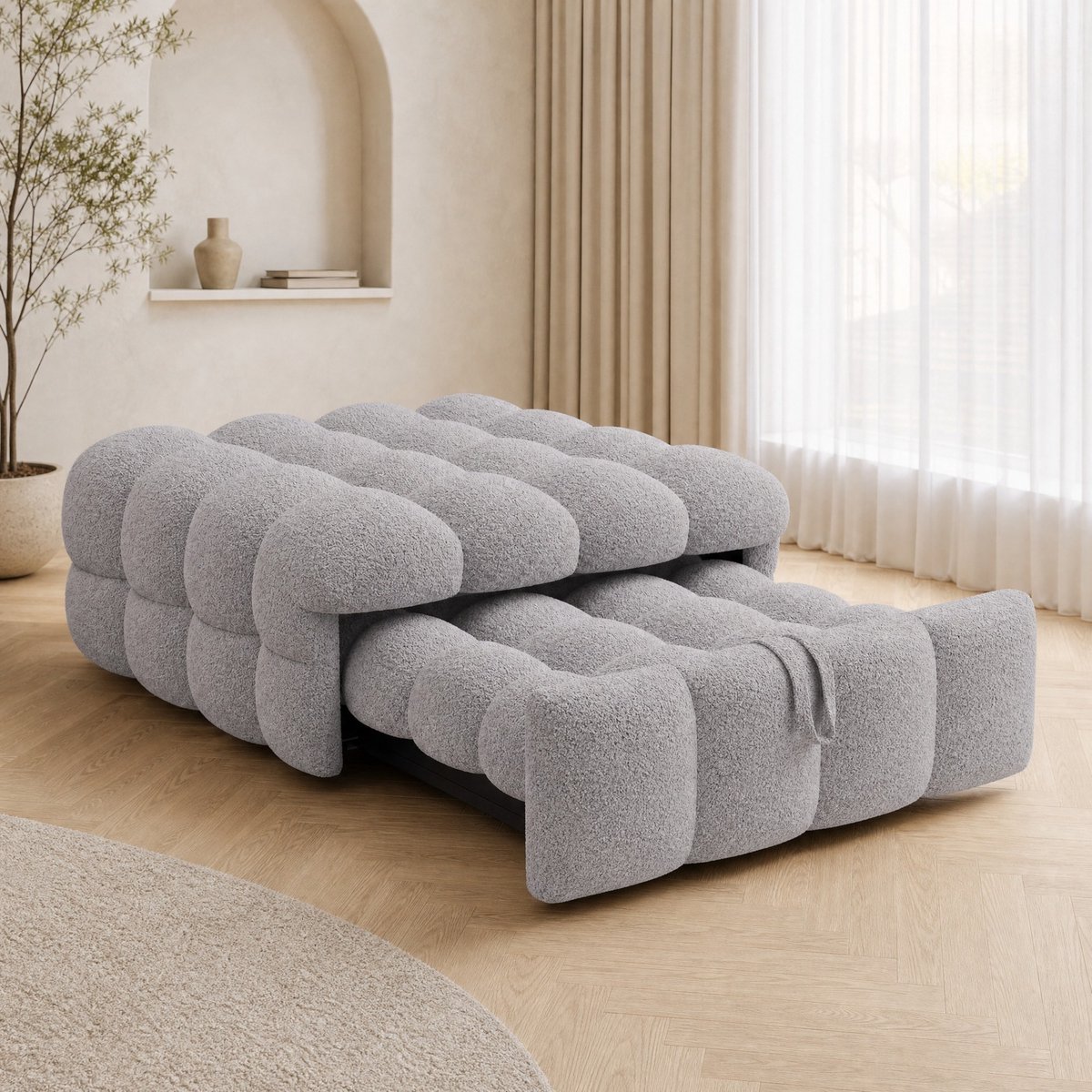 COVREO Slaapbank 183 x 76 x 42 cm grijs bouclé, 1-persoons bed