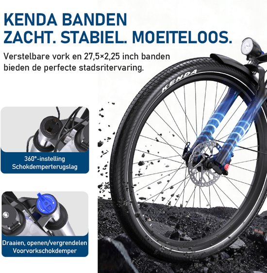ONESPORT elektrische fiets-655Wh grote accu-tot 120 km actieradius-36V 250W motor-koppelsensor-hydraulische schijfremmen-27,5 inch-Shimano 7 versnellingen-mobiele app-wit van ONESPORT — afbeelding 4