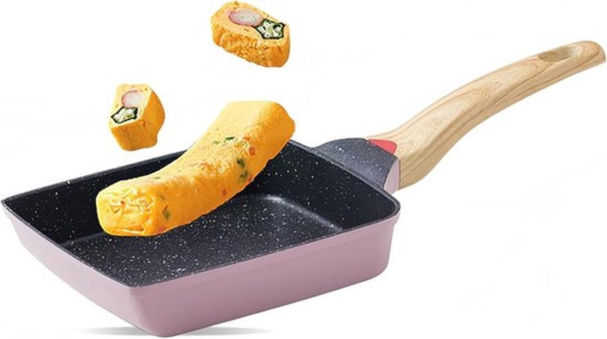 Japanse omeletpan - anti-aanbaklaag Tamagoyaki-eierpan - rechthoekige mini bakpan voor kookplaat en inductie - roze 18.8 x 14.8 x 3.8cm
