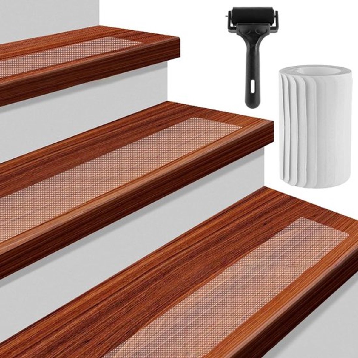 Verpakking van 20 Transparante Trapmatten - 15 x 60 cm - Binnen trapmatten - Antislip traploop - Moderne zelfklevende strips