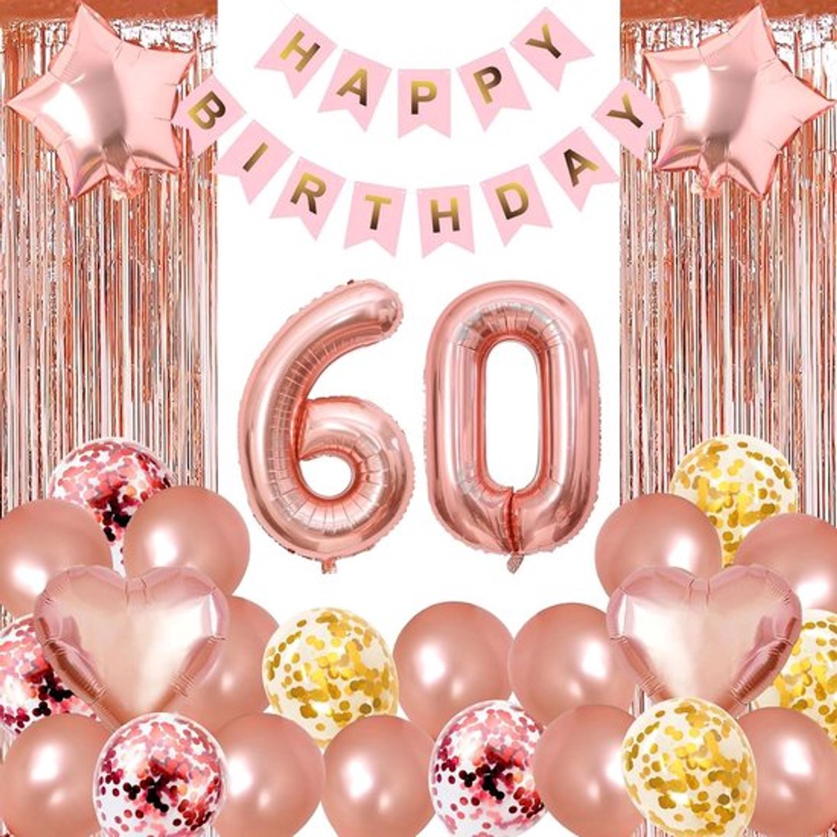 Rose-goud 60e verjaardag ballonnen-gigantische folie nummer 60 ballonnen-Verjaardagsbanner-60e verjaardag partijdecoratie kit voor vrouwen