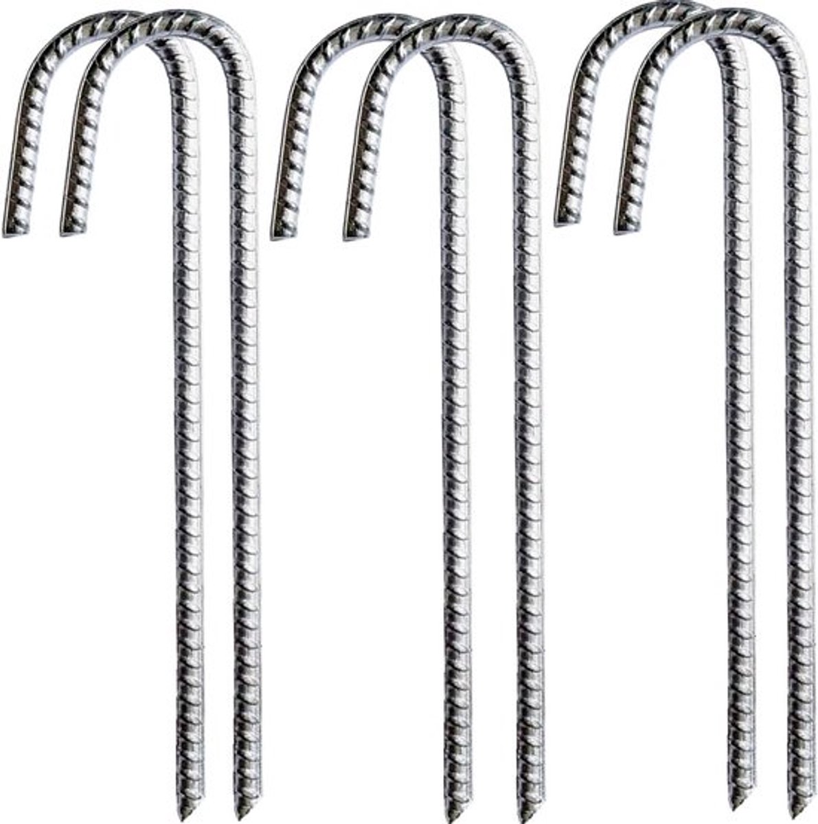 Gegalvaniseerd metaal - grondrebar-staken - tentpennen - 6 x 30 cm - J-haken - zware uitvoering - ankerpunten - springkasteel-pennen - tuinpennen - grondpennen voor gazebos