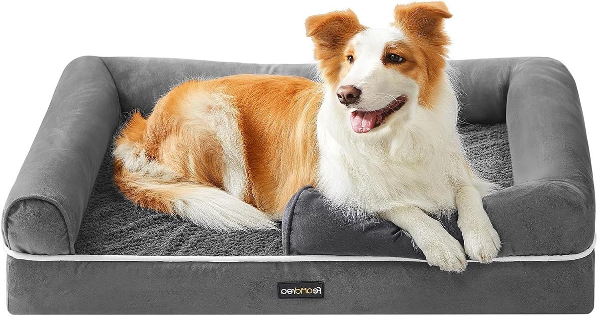 Hondenmand – Honden kussen – Comfortabel slapen – Verhoogde randen – 91 x 71 cm – Lichtgrijs