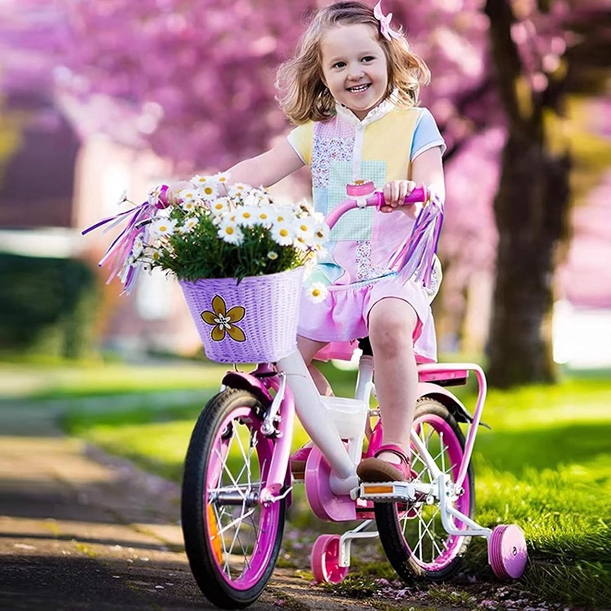 Fietsmand voor Kinderen - Paars - 21 x 16 x 16 cm - Handgeweven Imitatie Rotan - Voor Meisjes