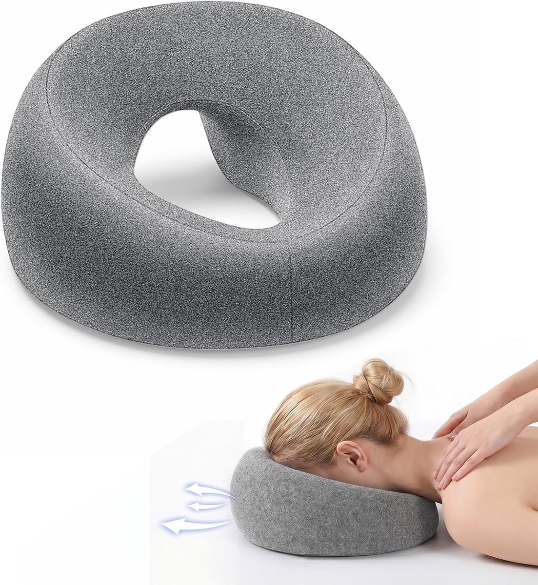Massage Gezichtskussen - Grijs - Ergonomische Hoofdsteun met Ademgat - Geschikt voor Thuis, Spa en Salon
